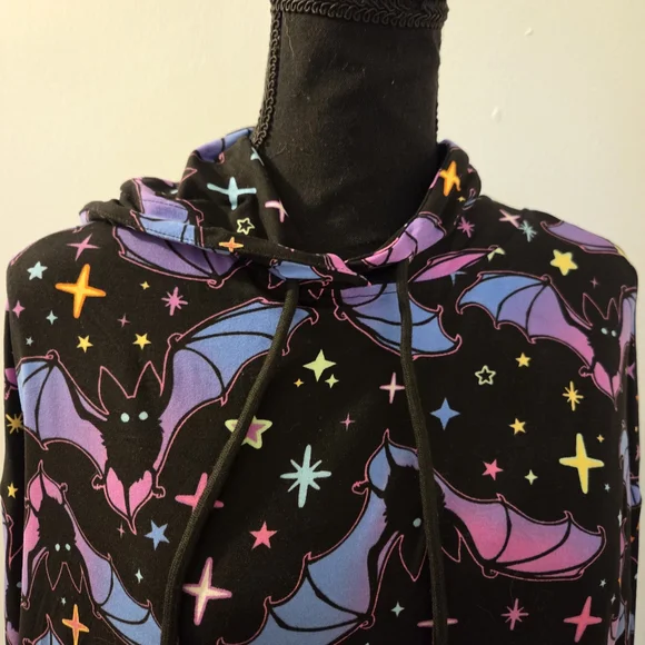 Colorful Bat Print Women's Hoodie - Picture 4 of 8